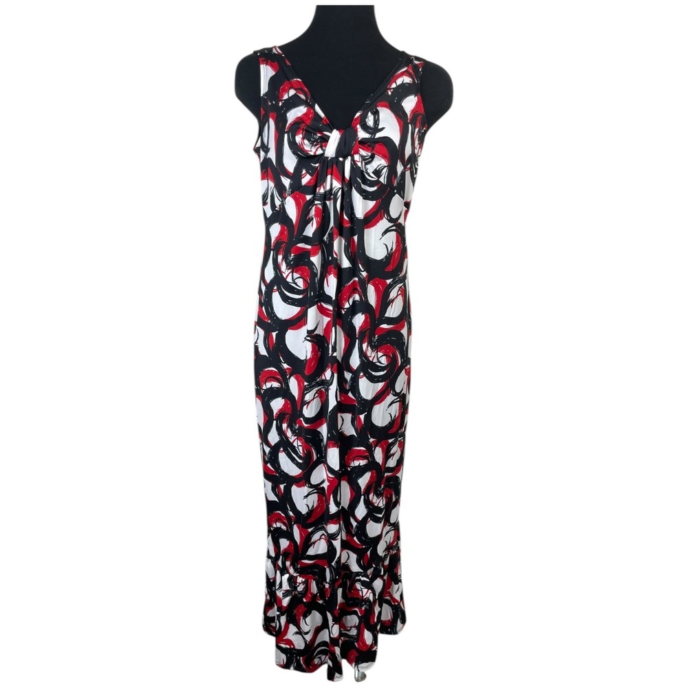 Vtg 90s Y2K Jonathan Martin Maxi‎ Dress M Babydoll Sleeveless Ruffle Abstract US